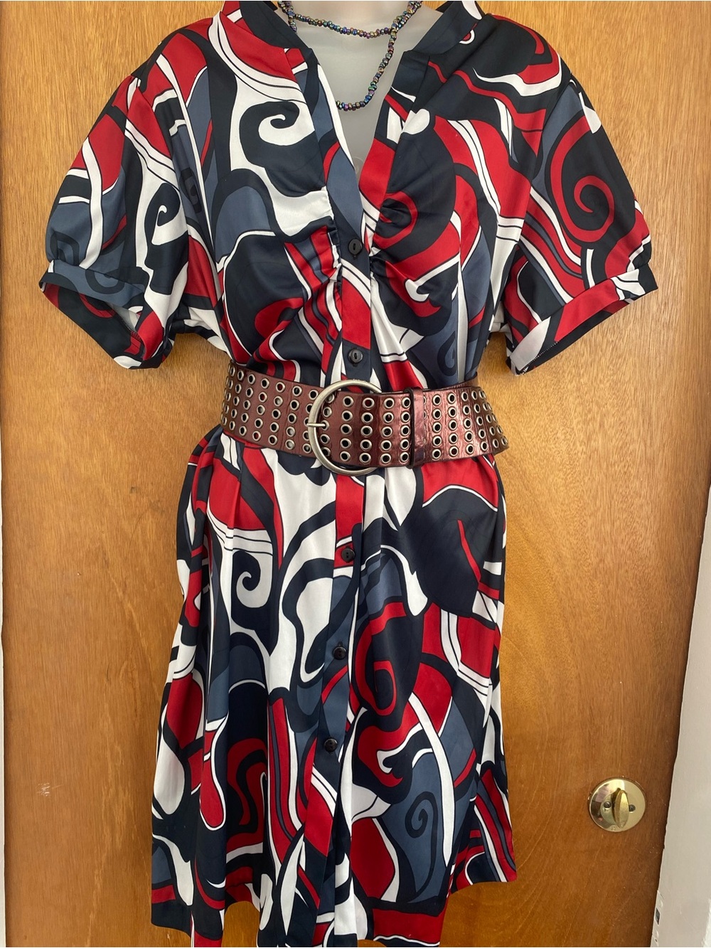 Roaman's Red, Black & White Abstract Swirl Mini Dress - Picture 6 of 6
